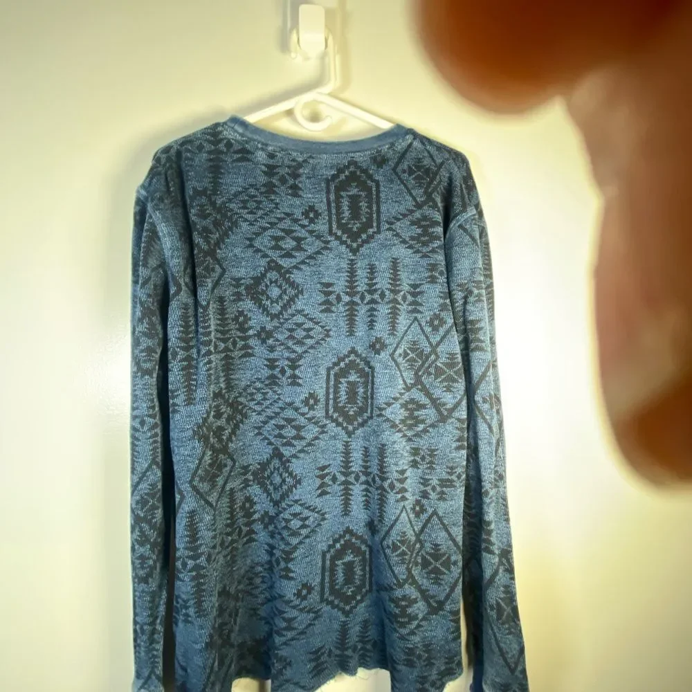 Lucky Brand Aztec thermal waffle Men's Crewneck Sweater in Blue Pattern